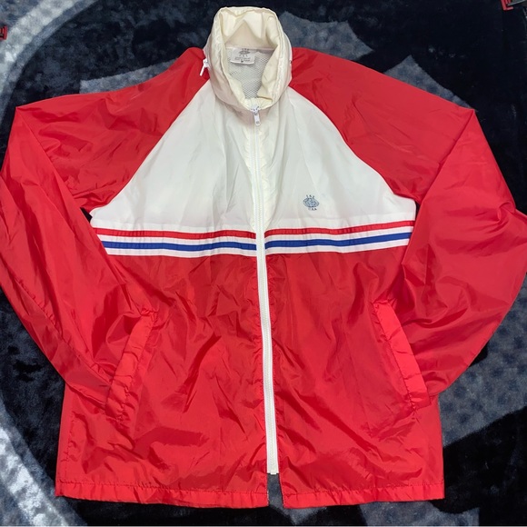 VTG Windbreaker Jacket Mens Medium Red Blue Full Zip Nylon International Sports - Picture 4 of 13